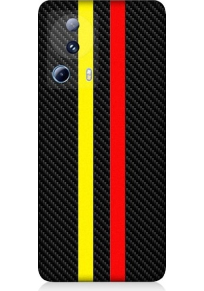 Xiaomi Mi 13 Lite Uyumlu Sarı Kırmızı Karbon Motif Desenli Silikon Kılıf