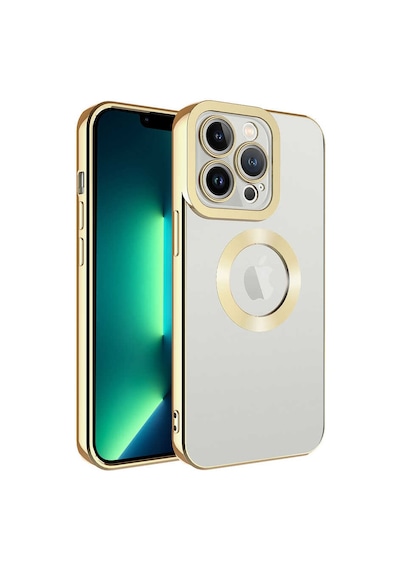 Lexroo İphone 13 Pro Kılıf Kamera Korumalı Logo Gösteren Omega Kılıf - Gold