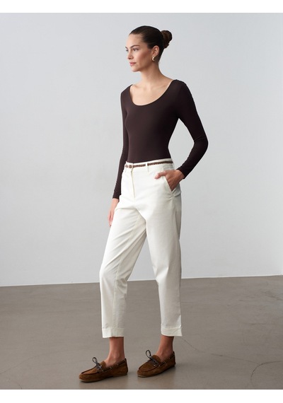Dilvin 72664 Kemerli Chıno Pantolon-beyaz