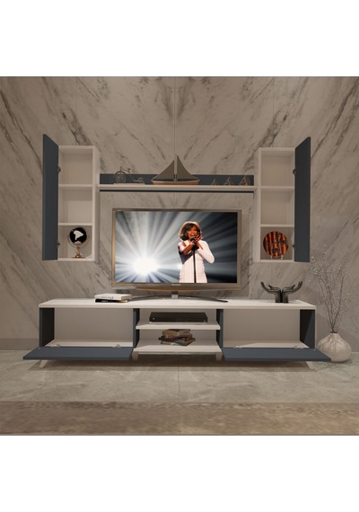 Decoraktiv Eko 5d Mdf Dvd Retro Tv Ünitesi Tv Sehpası Beyaz - Antrasit