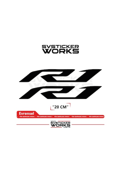 Yamaha R1 Uyumlu Yazı Sticker Yüksek Kalite Özel Kesim Folyo 2'li Set Siyah