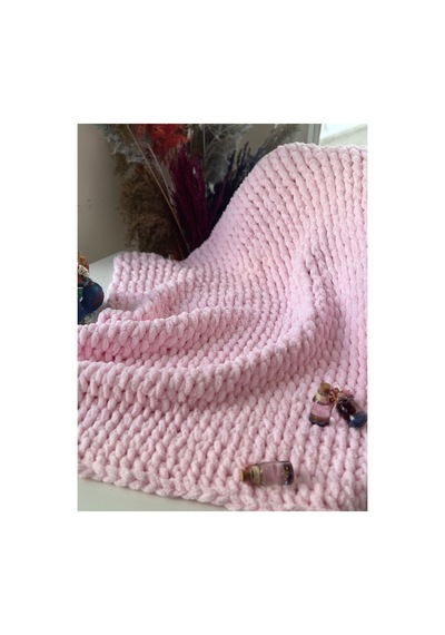 El Örgü Puffy Bebek Battaniye 90x90 CM Pembe