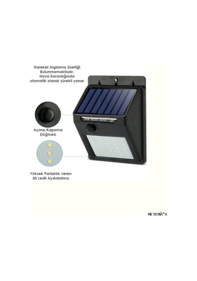 Metemıx Solar Li 20 Led Duvar Lambası Hareket Sensörlü, Su Geçirmez, 160004 Kablo Gerekt 418 418