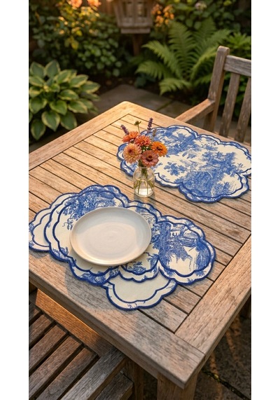 Toile Azure Embroidered Amerikan Servis Çok Renkli