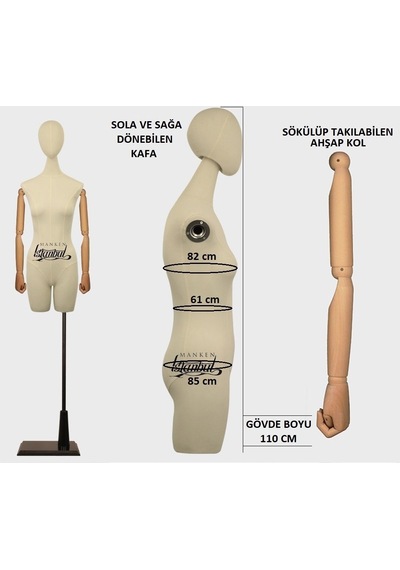 Videolu Ürün-36 Beden Pantolon Giyebilen Ahşap Kollu Terzi Manken 527200975