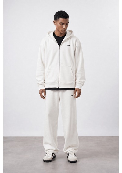 Erkek Respire Basic Oversize Zip Ekru