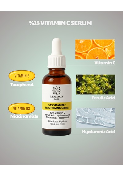 Dermacia Labs %15 C Vitamini Süper Aydınlatıcı Cilt Tonu Eşitleyici ve Leke Karşıtı Serum 30 ML