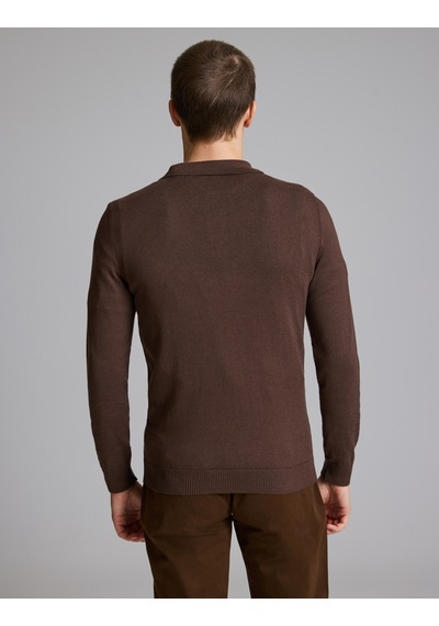 Pierre Cardin Kahverengi Slim Fit Düğmeli Polo Yaka Basic Triko Kazak 50333894-vr029