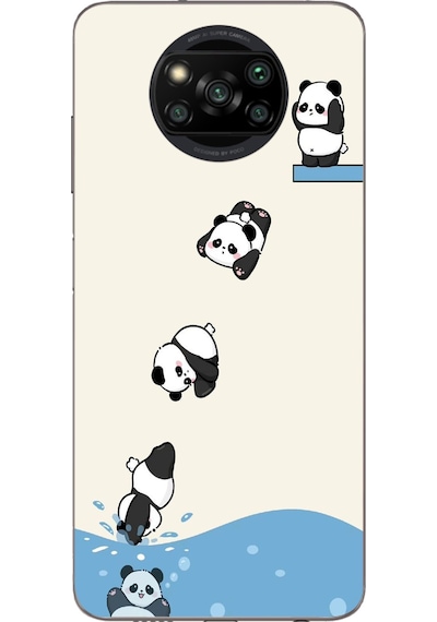 Poco X3 Uyumlu Yüzen Pandalar Baskılı Silikon Kılıf Renkli
