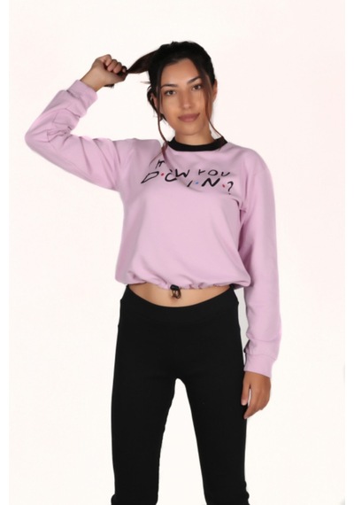 Makentmoda Kadın Pembe How You Doın Baskılı Sweatshırt S