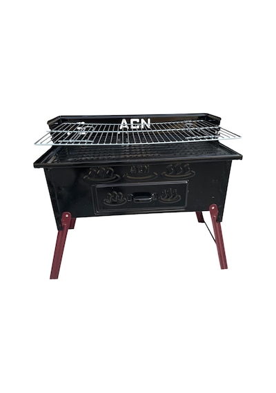 Acn Kömürlü Mangal 35x 60 Cm Katlanır Ayaklı Çift Izgaralı Siyah