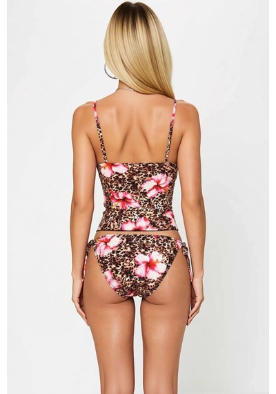 Benerly Kadın Tankini Bikini Takımı V Yaka İnce Askılı Kolsuz Çıkarılabil Çok Renkli