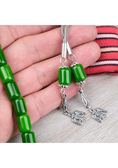 Katalin Çubuk Alpaka Püsküllü Kapsül Kesim 9x13mm Tesbih - Yeşil
