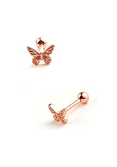 Kelebek Figürlü 925ayar Gümüş Rose Tragus Kıkırdak Piercing Altın