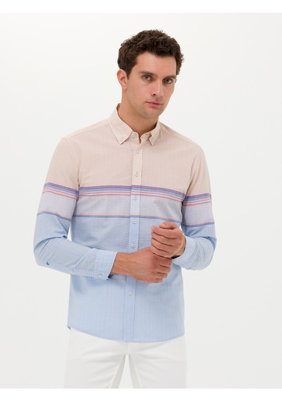 Cacharel Mavi Slim Fit Uzun Kollu Gömlek