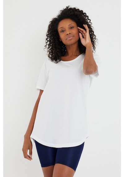 Beyaz 2 Li Paket Regular/normal Kesim Pis Yaka Kısa Kollu İç Göstermeyen Kadın T-shirt Beyaz-beyaz