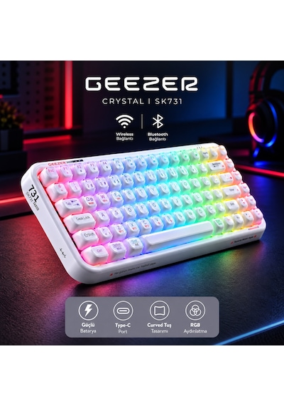 Geezer Crystal Kablolu/kablosuz Bt Wireless Bağlantı Türkçe Q Klavye Beyaz Sk-731ctm