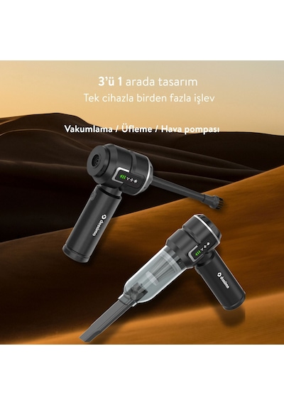 Nitro X1 Kablosuz Araç İçi Süpürge Güçlü Vakum Hava Pompası Dijital Gösterge Çanta  Siyah Gri
