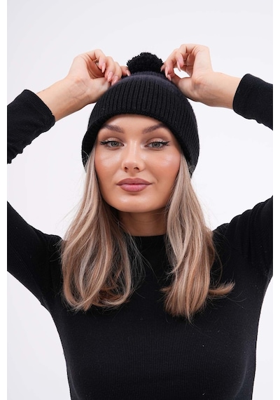 Ritagarcia Peluş Ponponlu Bere Siyah