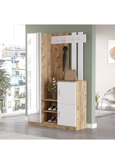 Robinhome Robin Home Liva Aynalı Vestiyer Portmanto Ayakkabılık Çam-Beyaz