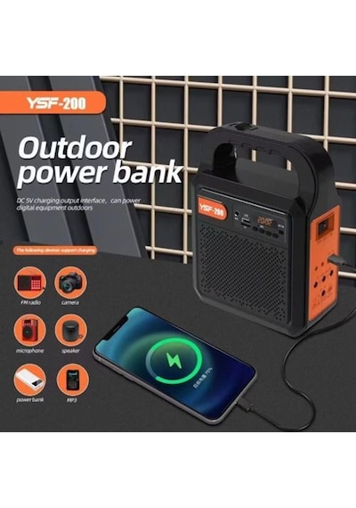 Kamp Lambası Güneş Enerjili Aydınlatma Sistemi 3ampul,powerbank,ışıldak,radyo,müzik Speaker,usb/tf 6000 Mah-gsu-200 Siyah