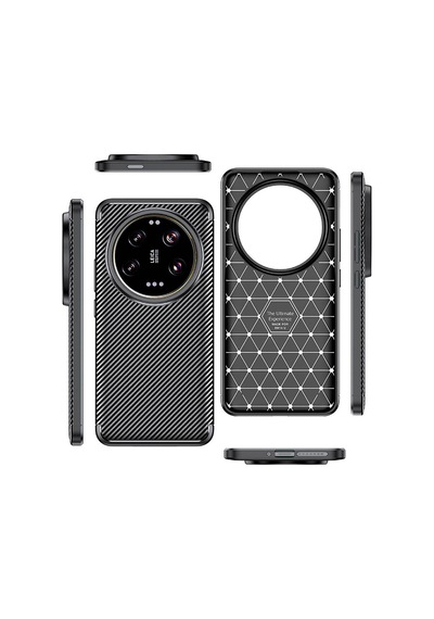 Apsuwa Xiaomi 14 Ultra Kılıf Negro Karbon Fiber Desen Silikon + Kamera Lens Koruyucu