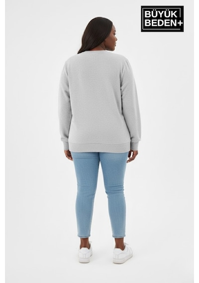 Süperlife Kadın Büyük Beden Yelken Baskılı Bisiklet Yaka İnce Sweatshirt Spr26bswk956-11 Gri Melanj Süperlife Kadın Büyük Beden Yelken Baskılı Bisiklet Yaka İnce Sweatshirt Spr26bswk956-11 Gri Melanj