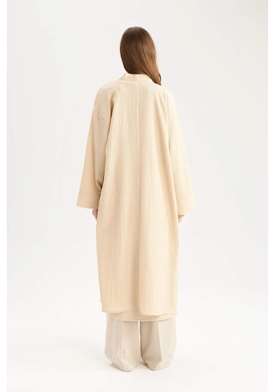 DeFacto Relax Fit Şal Yaka Krinkıl Kumaş Uzun Kimono E1816AX25SPBG757 Bej