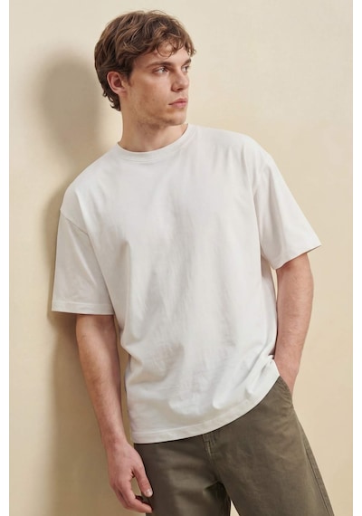 Defacto Oversize Ağır Kumaş Beyaz Erkek T-shirt B6494ax/wt34 Beyaz