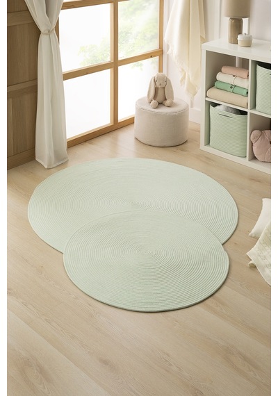 Ocean Home Textile Yıkanabilir Mint Kırçıllı Pamuklu Halı Kilim 120 Cm Çap