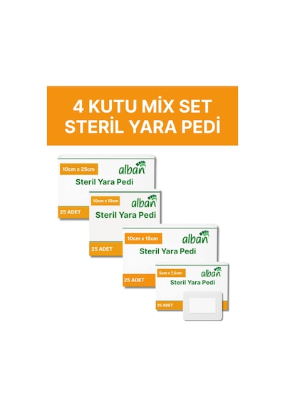 Steril Yara Pedi, 4 Kutu Kombo Paket,non-woven Yara Örtüsü, Steril Tekli Paketlerde 100 Adet