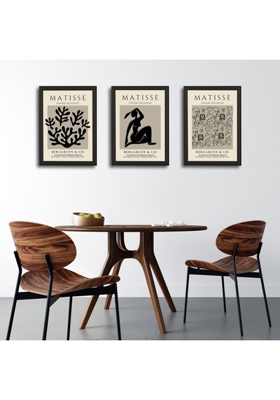 Henri Matisse 3'lü Alüminyum Çerçeveli Poster Seti - Önden Açılır A3 Açılır Kapanır Çerçeve Seti Siyah Beyaz Minimalist, Siyah
