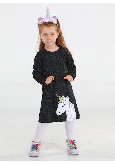 Princess Unicorn Laci Simli Kız Elbise-lacivert Lacivert