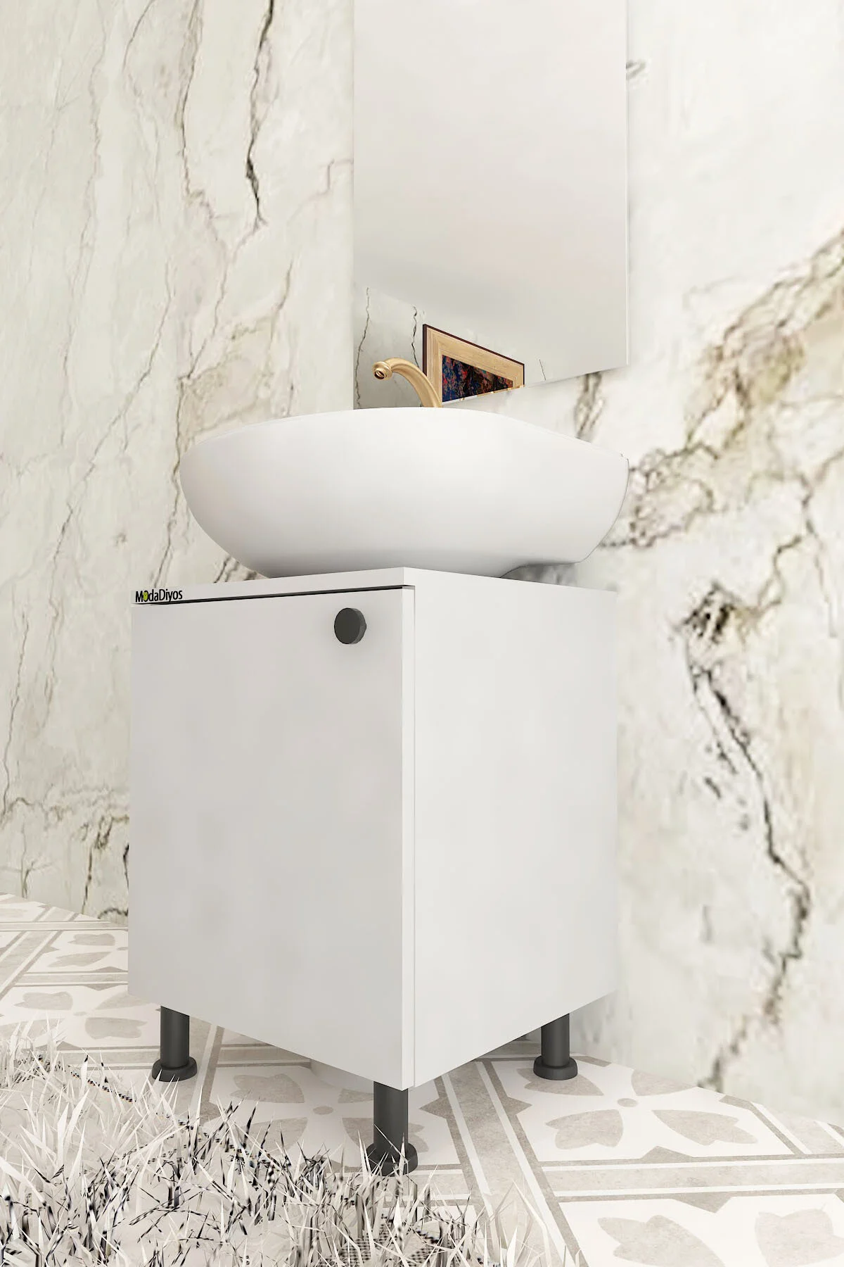 Modelisa Mini Lavabo Altı Dolap, Ayaklı Banyo Dolabı - Mdf Beyaz