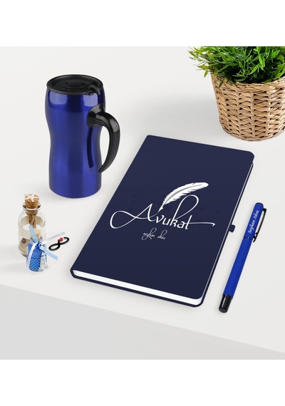 Kişiye Özel Avukat Temalı Lacivert Defter Kalem Ve Termos Mug Set (548586002)