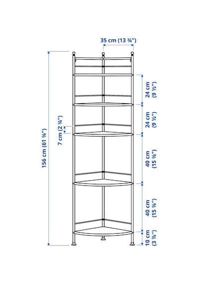 Banyo Raf Ünitesi, Siyah 35x156 Cm Köşe Rafı Açık Raf Siyah