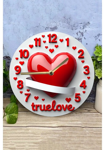 True Love Kalpli Mdf Duvar Saati 33 Cm, 3d Görünümlü, Sessiz Mekanizma, Romantik Tasarım Sdw244 Renkli