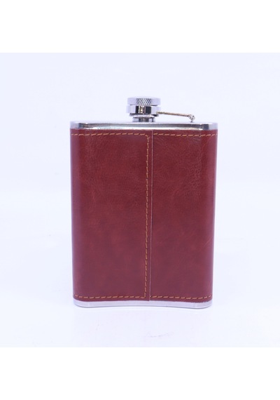Kahverengi Deri Kaplama Cep Matarası/flask 8 Oz