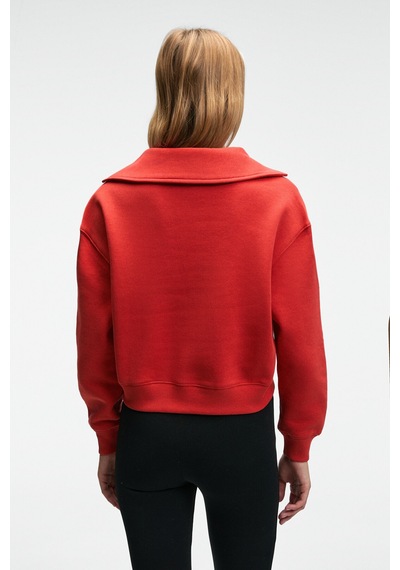 Grımelange HANEL Kadın V Gömlek Yaka Nakış Detaylı Regular Fit Kırmızı Sweatshirt