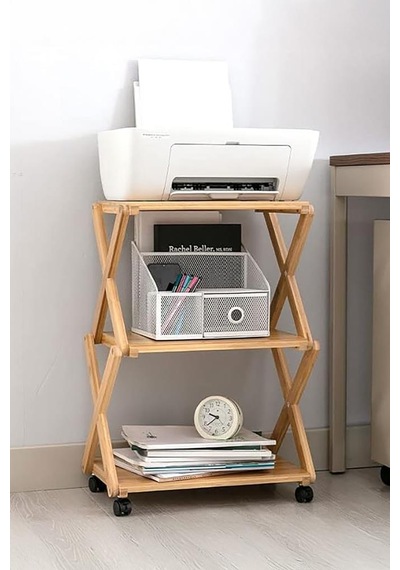 Digithome Bambu 3 Raflı Tekerlekli Sehpa Düzenleyici Raf Çok Amaçlı Organizer Db-0023 Kahverengi