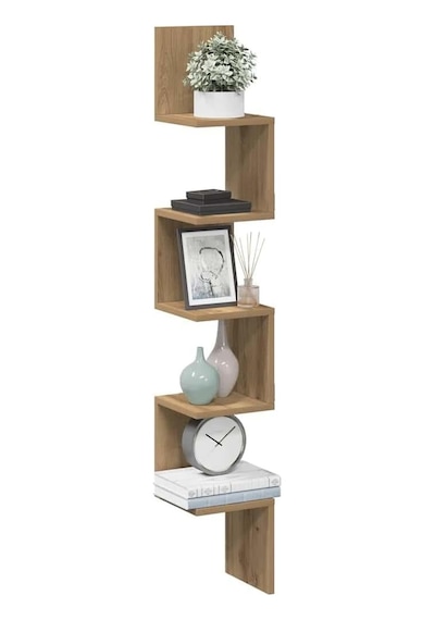 Zig Zag Köşe Duvar Rafı/kitaplık Atlantik Çam 20x20x130 Modern Minimalist Köşe Rafı Genel