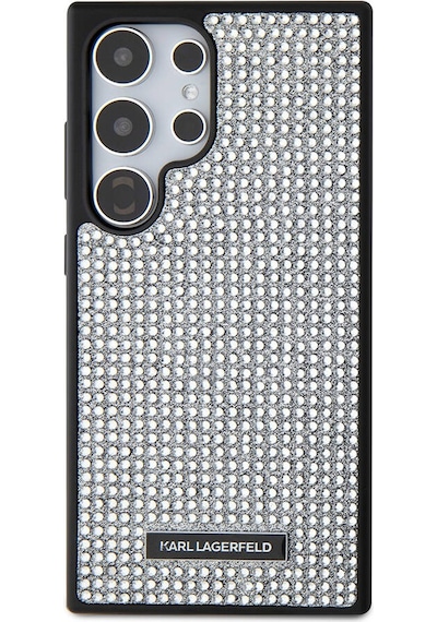 Galaxy S24 Ultra Uyumlu Kılıf Taşlı Metal Logo Lisanslı Kapak Gümüş