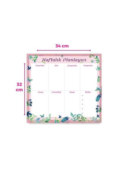 Floral Haftalık Magnet Planlayıcı , Mıknatıslı Silinebilir Yazı T
