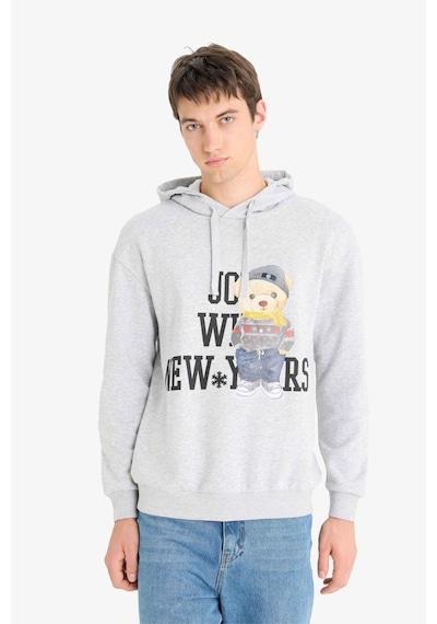 Defacto Boxy Fit Kapüşonlu Baskılı Sweatshirt F2248ax25wngr389 Gri