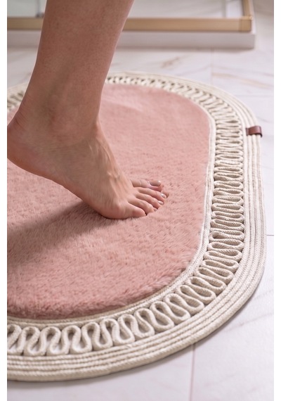 Banyo Paspası Takımı 60x100+60x60 Cm İç Trikot Pembe & Krem