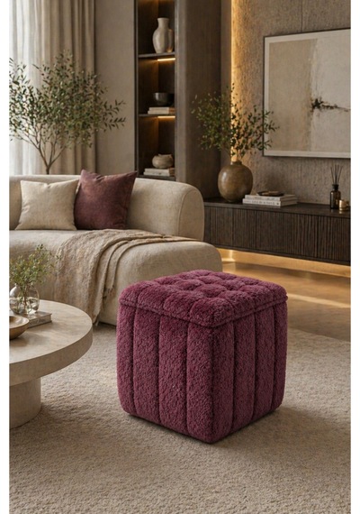 Yeni Sezon İthal Bouclé Kumaş İle Üretilmiş, Yumuşak Dokusu Ve Modern Tasarımıyla Yaşam Alanlarınıza Lüks Ve Konfor Katan Premium Puf. Gül Kurusu - 872051172 Gül Kurusu
