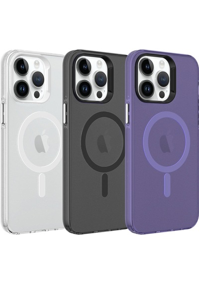 Apple Uyumlu iPhone 14 Pro  Zore Magsafe Şarj Özellikli Buzlu Transparan C-pro Sert Kılıf-derin Mor Derin Mor