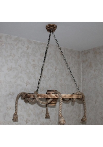 Otantik Çarşı Ahşap Halatlı Teker Avize 70 Cm. 4'Lü  K05