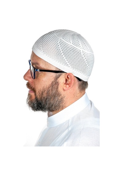 Gold Lüks Dantel Örme Namaz Takkesi Beyaz 1 Adet