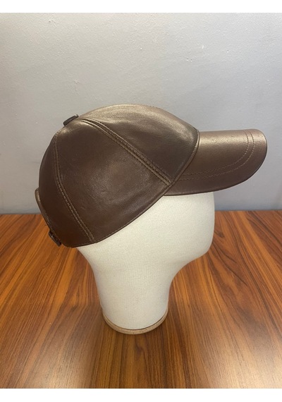 %100 Deri Unisex Standart Kalıp Cap Şapka Kahverengi